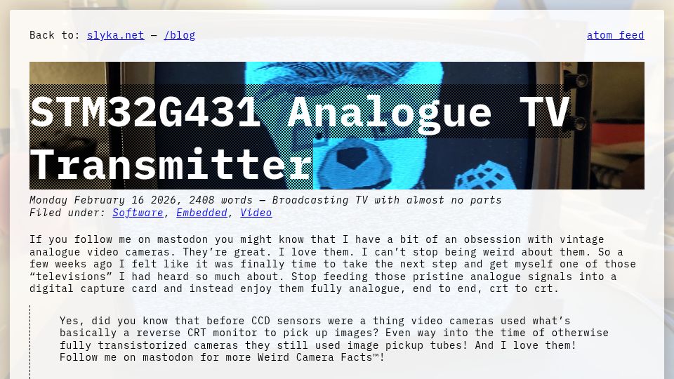 Screenshot of slyka.net: STM32G431 Analogue TV Transmitter