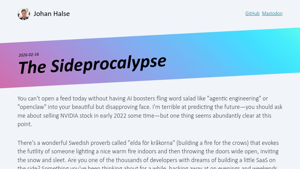 Screenshot of johan.hal.se: The Sideprocalypse