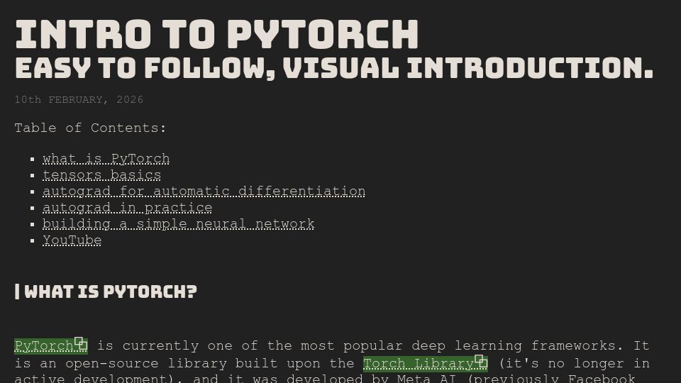 Screenshot of 0byte.io: Visual introduction to PyTorch