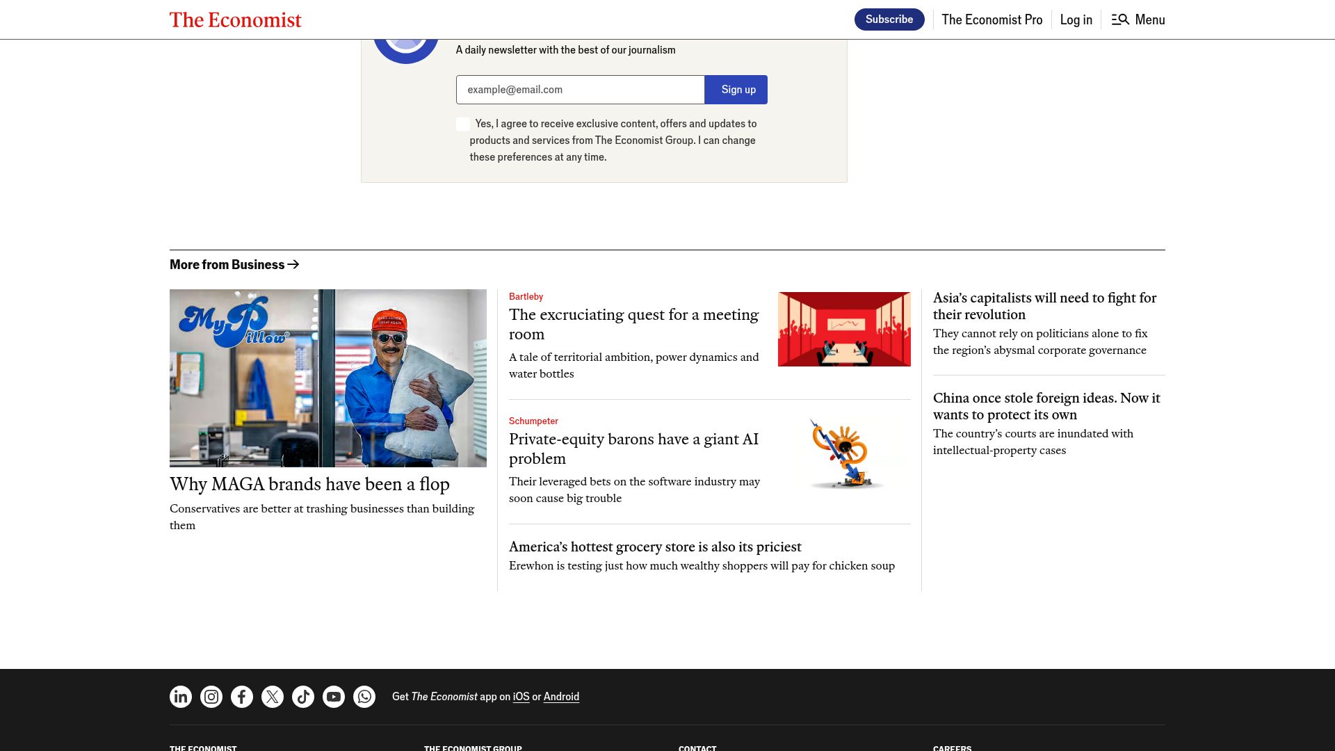Screenshot of economist.com: Arm wants a bigger slice of the chip business