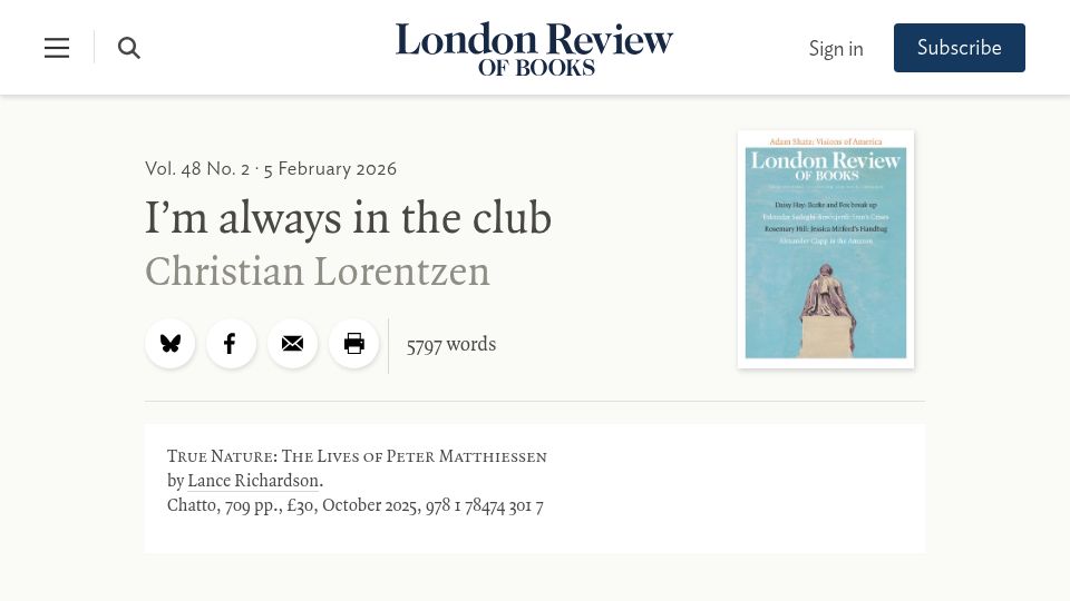 Screenshot of lrb.co.uk: True Nature: The Lives of Peter Matthiessen