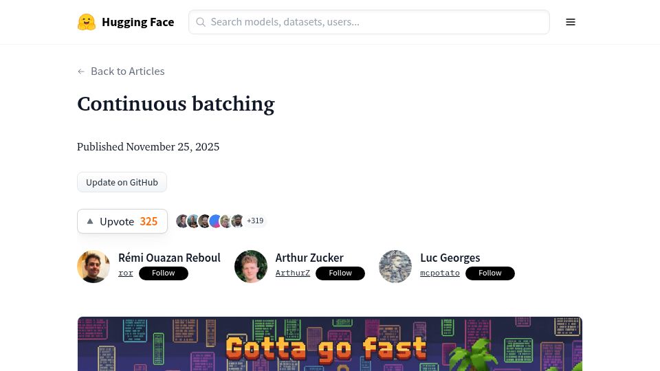 Screenshot of huggingface.co: Continuous batching (2025)