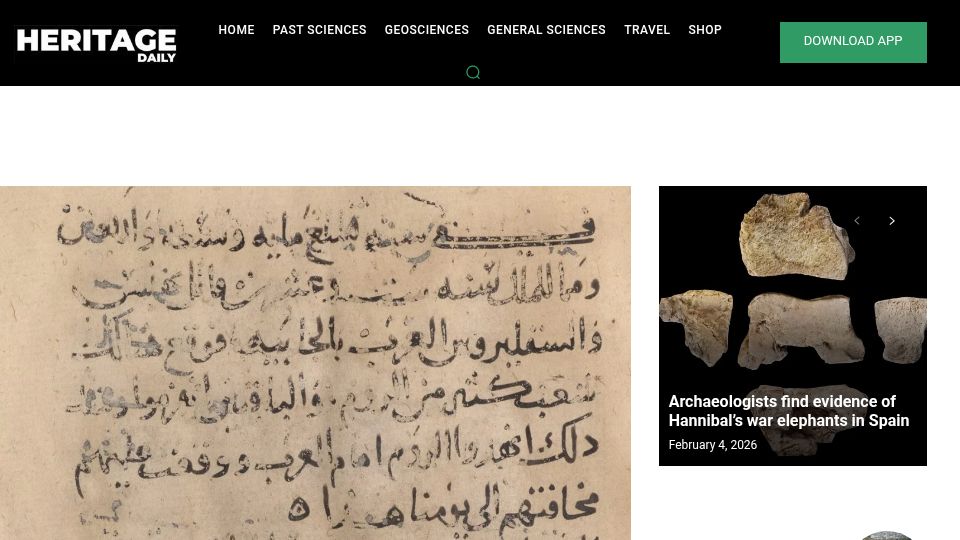 Screenshot of heritagedaily.com: 1,300-year-old world chronicle unearthed in Sinai