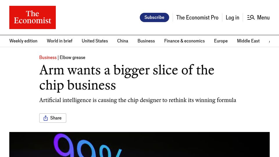 Screenshot of economist.com: Arm wants a bigger slice of the chip business