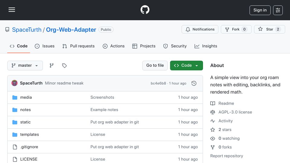 Screenshot of github.com: Show HN: Simple org-mode web adapter