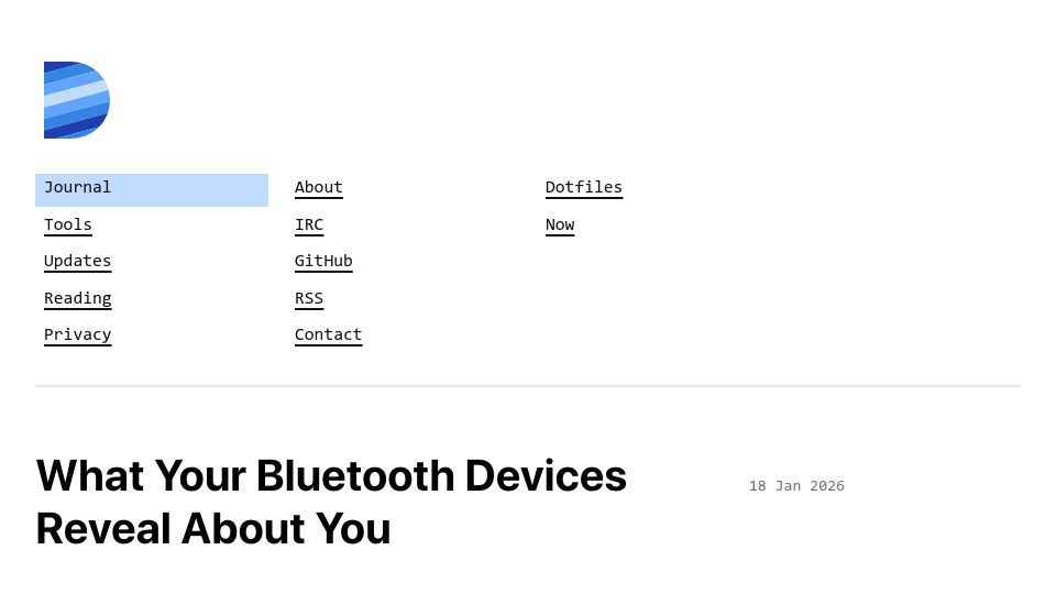 Screenshot of blog.dmcc.io: What your Bluetooth devices reveal