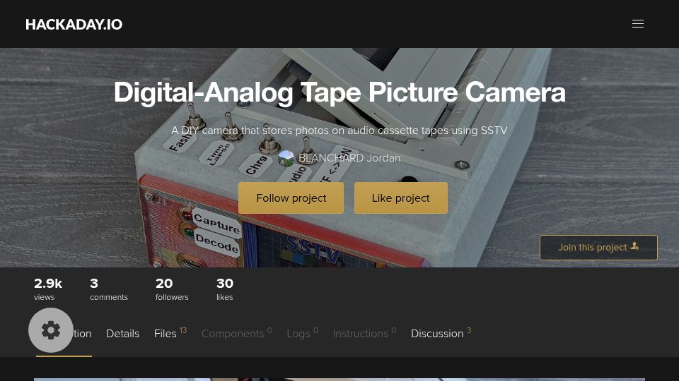 Screenshot of hackaday.io: Camera that captures photos to cassette tape