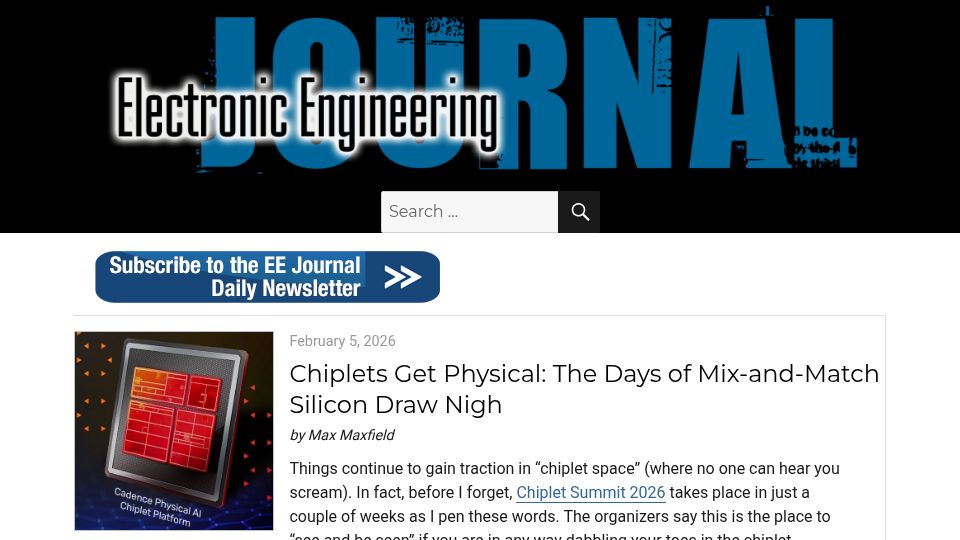 Screenshot of eejournal.com: Chiplets Get Physical: The Days of Mix-and-Match Silicon Draw Nigh