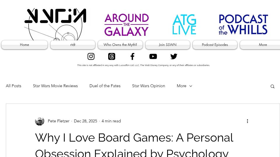 Screenshot of thesswnetwork.com: I Love Board Games: A Personal Obsession Explained by Psychology