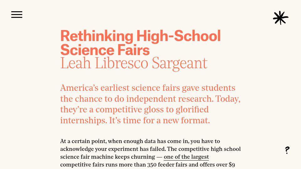 Screenshot of asteriskmag.com: Rethinking High-School Science Fairs