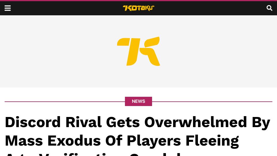 Screenshot of kotaku.com: Discord Rival Gets Overwhelmed by Exodus of Players Fleeing Age-Verification