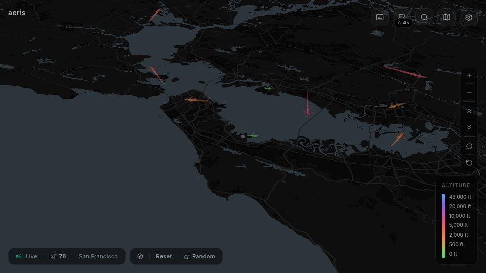 Screenshot of aeris.edbn.me: I converted 2D conventional flight tracking into 3D