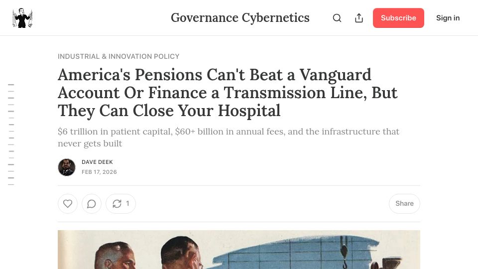 Screenshot of governance.fyi: America's pensions can't beat Vanguard but they can close a hospital
