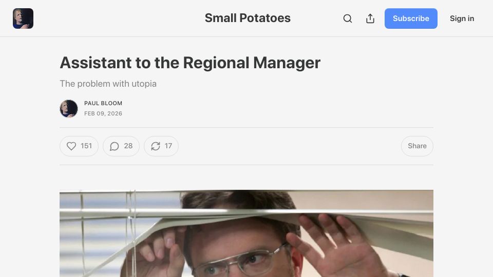 Screenshot of smallpotatoes.paulbloom.net: Assistant to the Regional Manager