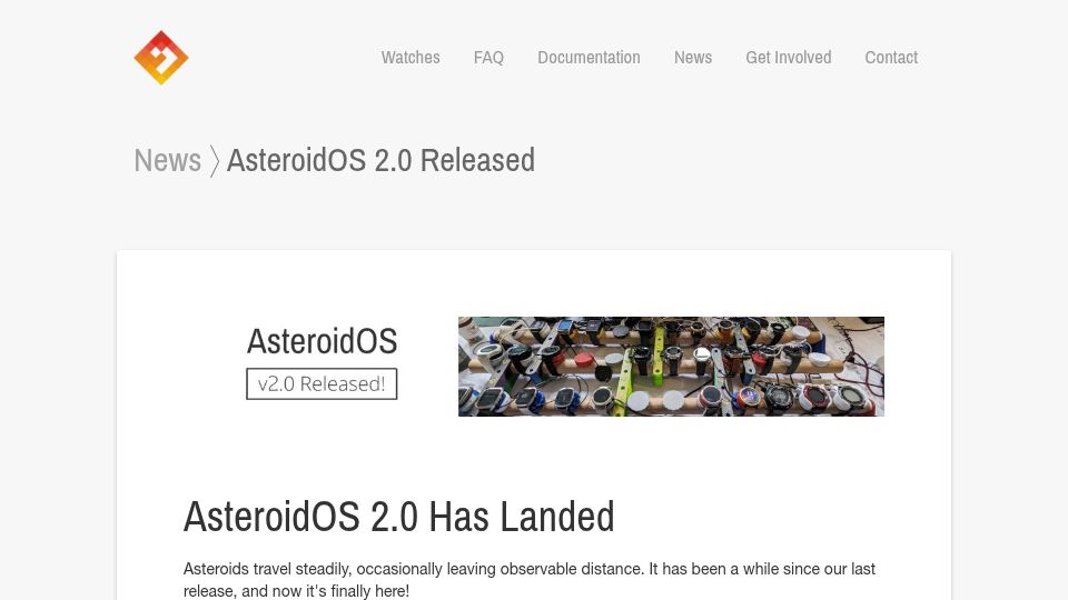 Screenshot of asteroidos.org: Show HN: AsteroidOS 2.0 – Nobody asked, we shipped anyway