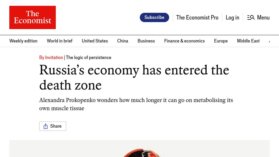 Screenshot of economist.com: Russia's economy has entered the death zone