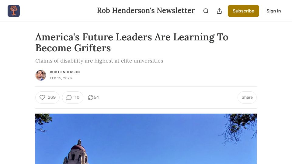 Screenshot of robkhenderson.com: Claims of disability are highest at elite universities