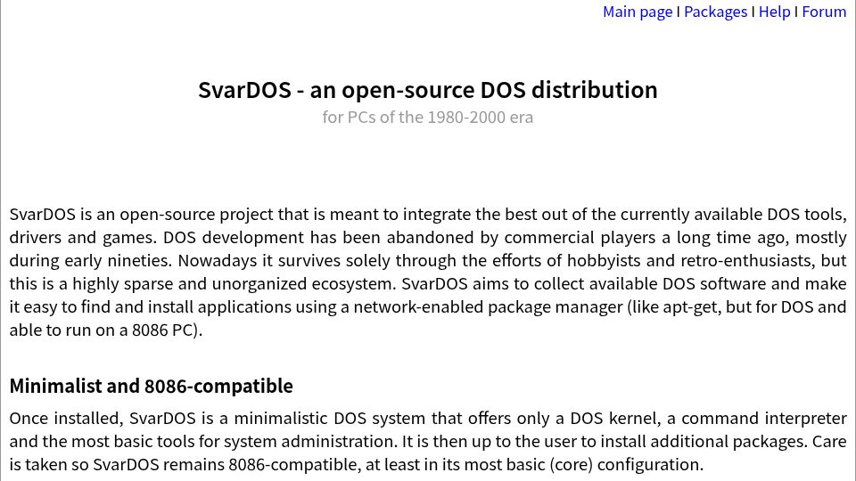 Screenshot of svardos.org: SvarDOS – an open-source DOS distribution