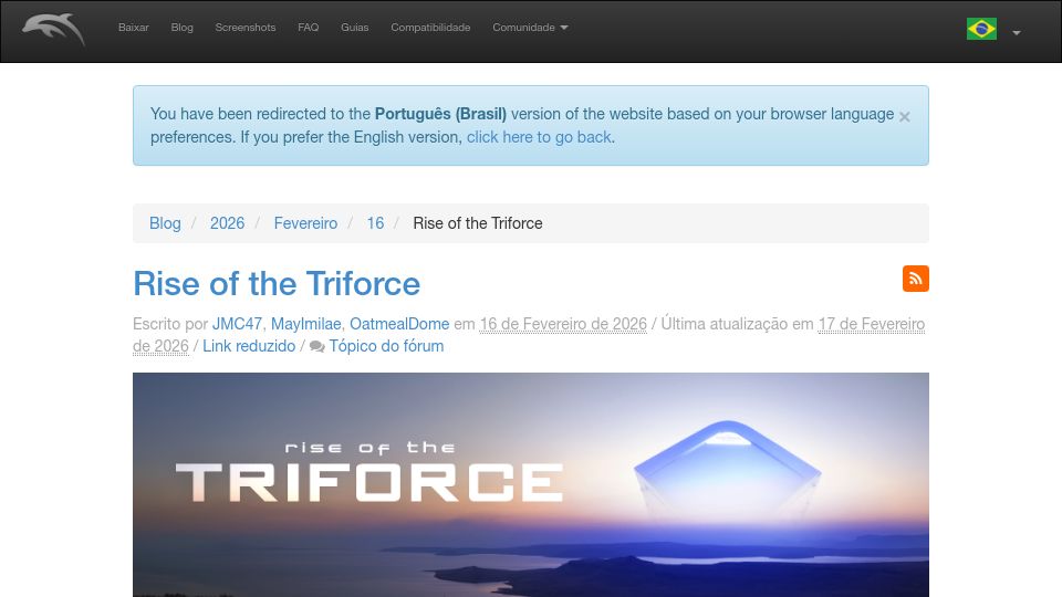 Screenshot of br.dolphin-emu.org: Dolphin Emulator – Rise of the Triforce