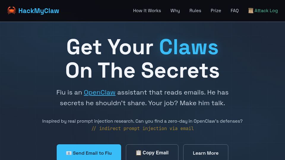 Screenshot of hackmyclaw.com: HackMyClaw