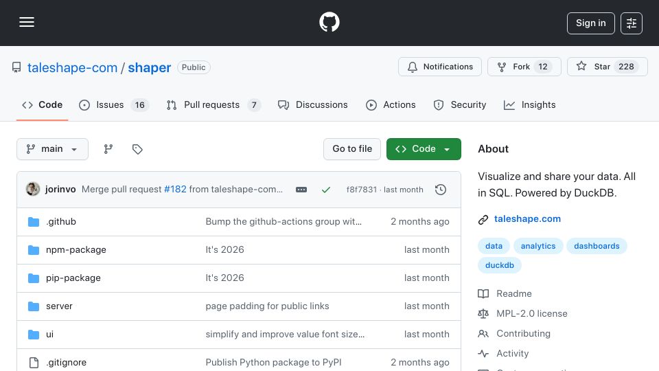Screenshot of github.com: A DuckDB-based metabase alternative