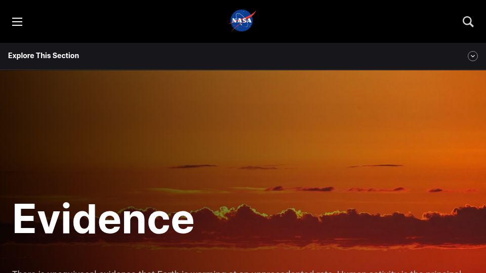 Screenshot of science.nasa.gov: There is unequivocal evidence that Earth is warming (2024)
