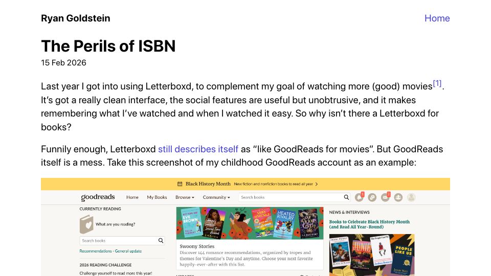 Screenshot of rygoldstein.com: The Perils of ISBN