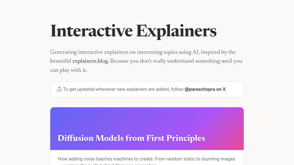 Screenshot of paraschopra.github.io: Show HN: Beautiful interactive explainers generated with Claude Code
