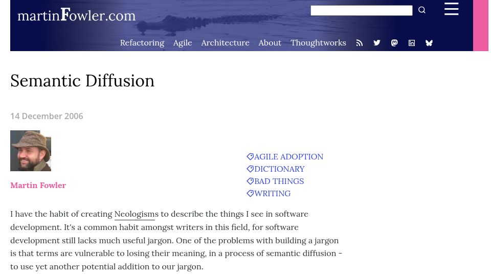 Screenshot of martinfowler.com: Semantic Diffusion (2006)