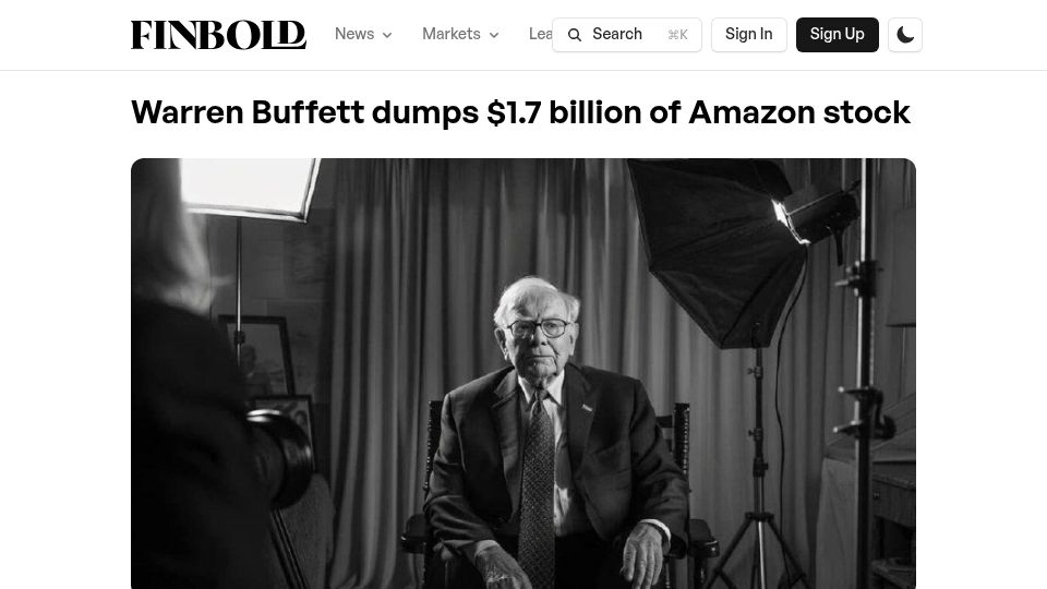 Screenshot of finbold.com: Warren Buffett dumps $1.7B of Amazon stock