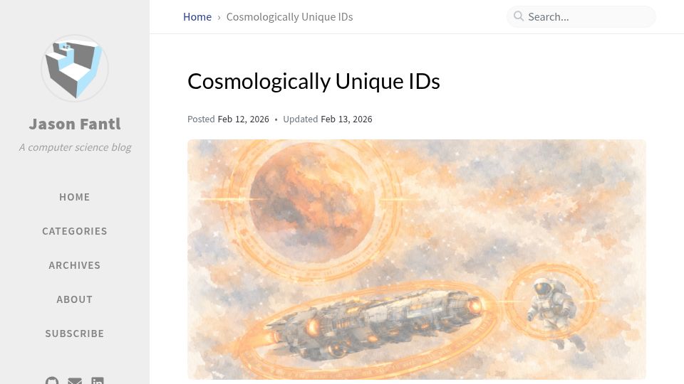 Screenshot of jasonfantl.com: Cosmologically Unique IDs