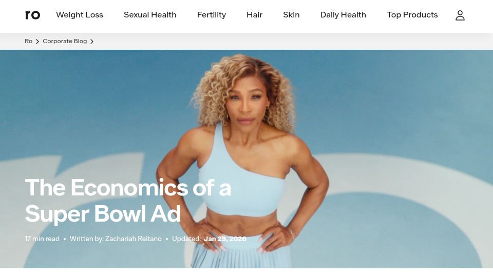 Screenshot of ro.co: The Economics of a Super Bowl Ad
