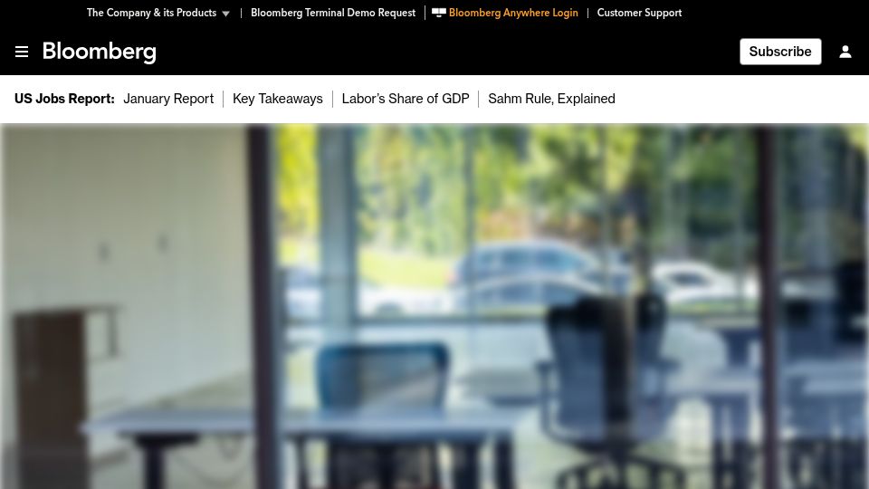Screenshot of bloomberg.com: Unprecedented 'Jobless Boom' Tests Limits of US Economic Expansion