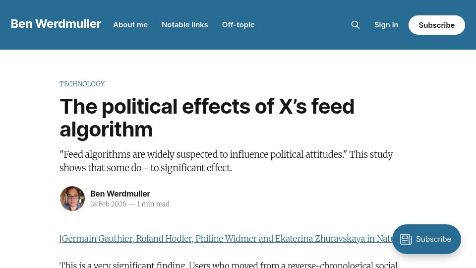 Screenshot of werd.io: The political effects of X's feed algorithm