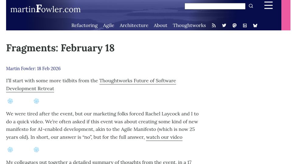 Screenshot of martinfowler.com: The Future of AI Software Development