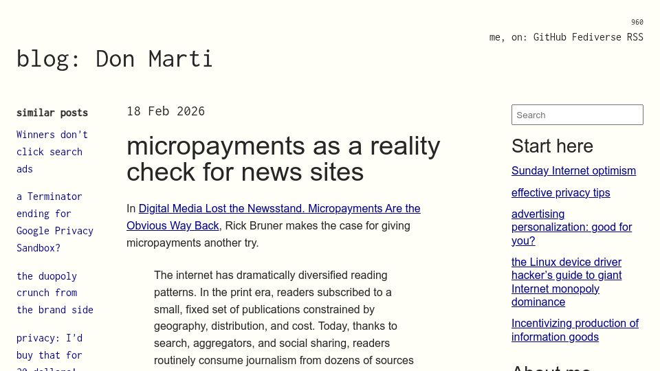 Screenshot of blog.zgp.org: Micropayments as a reality check for news sites