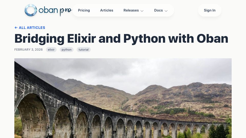 Screenshot of oban.pro: Bridging Elixir and Python with Oban