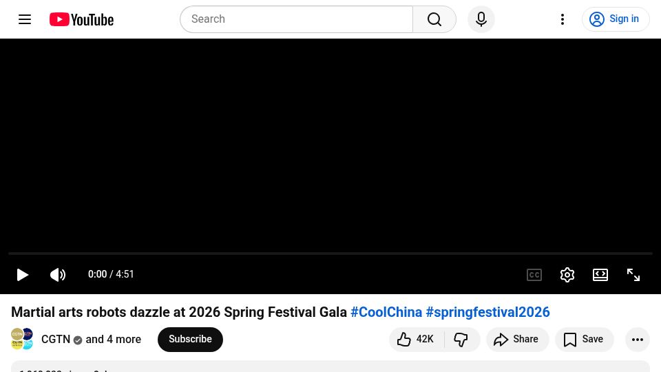 Screenshot of youtube.com: Martial arts robots at 2026 Spring Festival Gala [video]