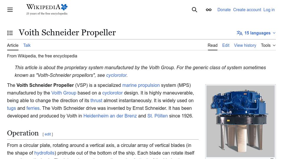 Screenshot of en.wikipedia.org: Voith Schneider Propeller