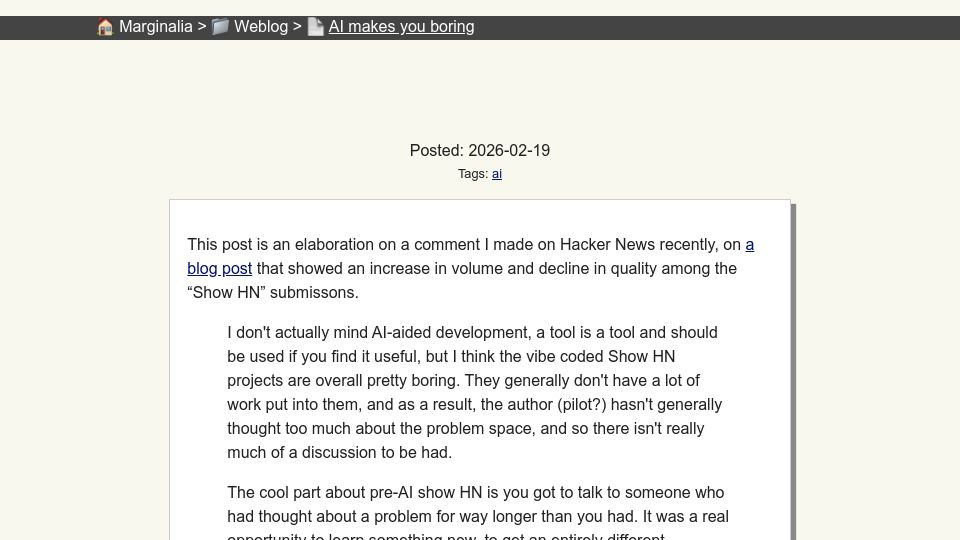 Screenshot of marginalia.nu: AI makes you boring