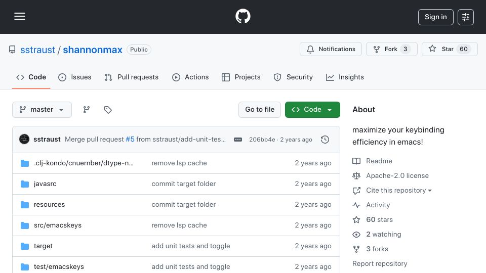 Screenshot of github.com: ShannonMax: A Library to Optimize Emacs Keybindings with Information Theory