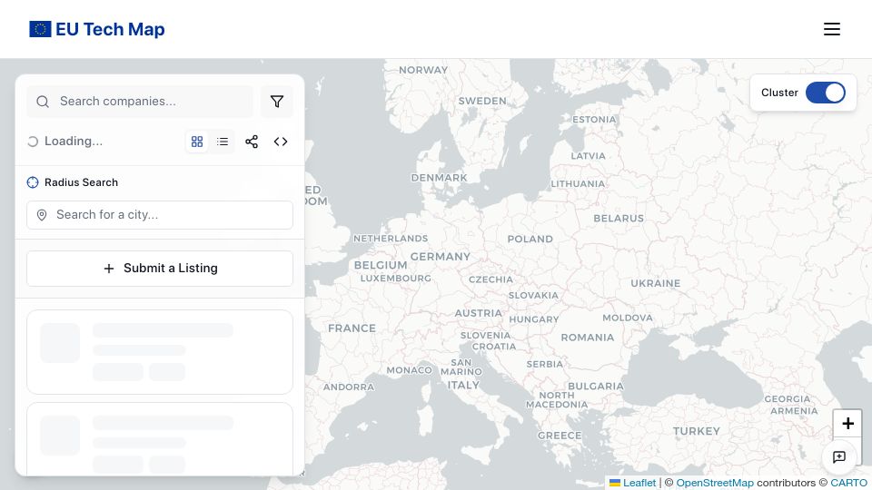 Screenshot of eutechmap.com: European Tech Alternatives