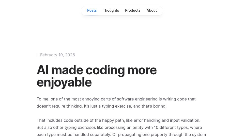 Screenshot of weberdominik.com: AI made coding more enjoyable