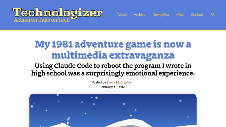 Screenshot of technologizer.com: My 1981 adventure game is now a multimedia extravaganza