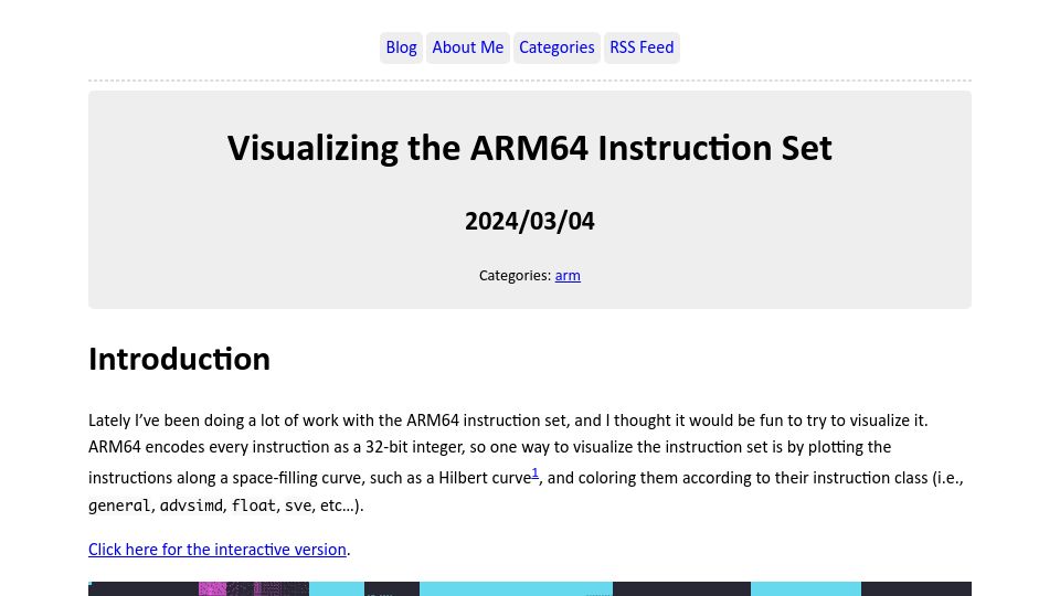 Screenshot of zyedidia.github.io: Visualizing the ARM64 Instruction Set (2024)
