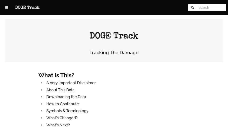 Screenshot of dogetrack.info: DOGE Track