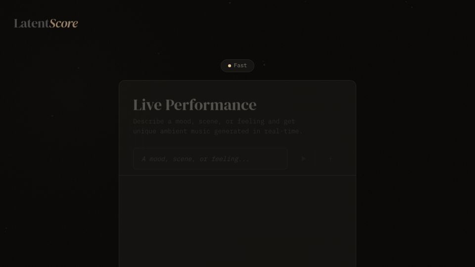 Screenshot of latentscore.com: Show HN: LatentScore – Type a mood, get procedural/ambient music (open source)