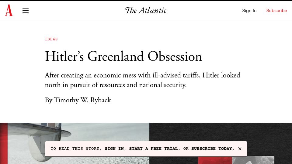 Screenshot of theatlantic.com: Hitler's Greenland Obsession