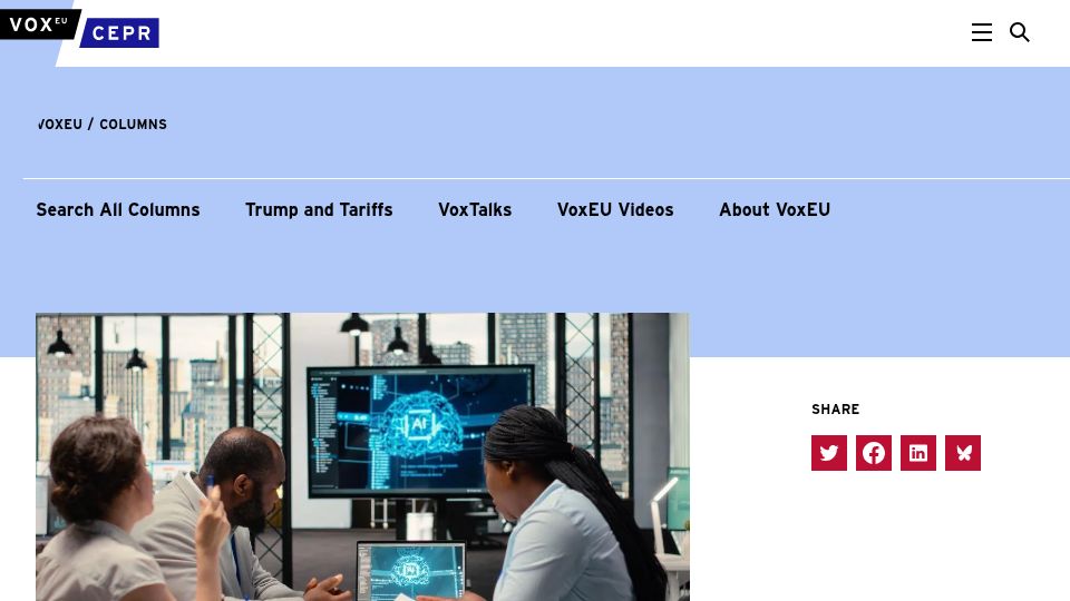 Screenshot of cepr.org: How AI is affecting productivity and jobs in Europe