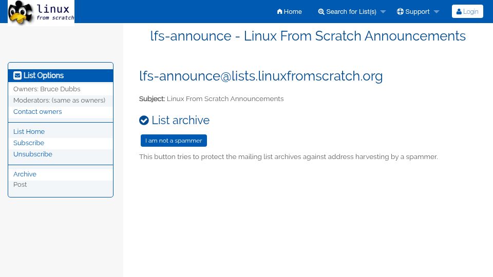 Screenshot of lists.linuxfromscratch.org: Linux From Scratch ends SysVinit support